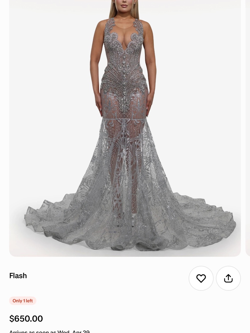 Silver Embellished Mermaid Prom Dress with Plunging Neckline